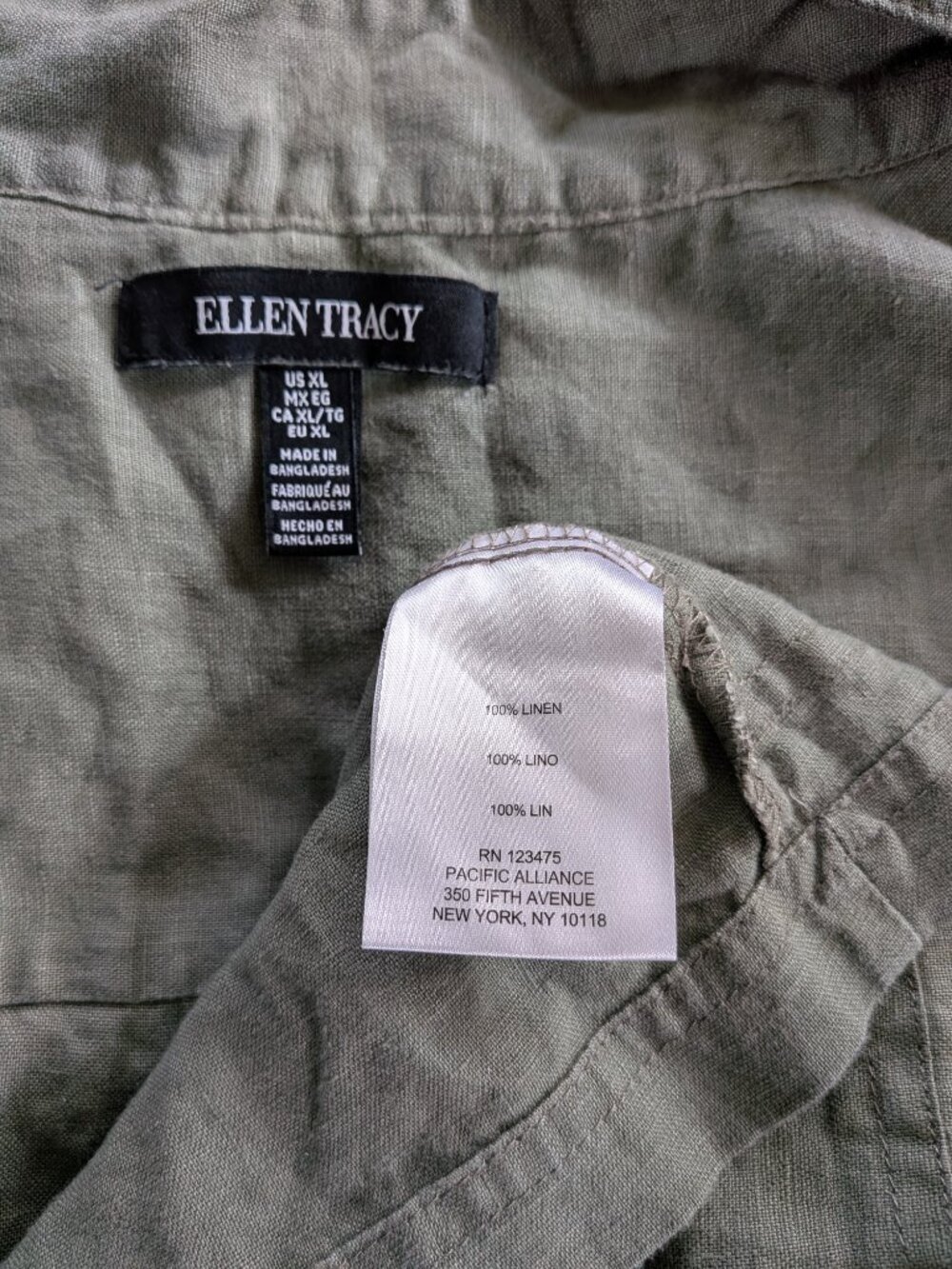 Ellen Tracy Olive Green Linen Utility Cargo Vest XL - Picture 6 of 6
